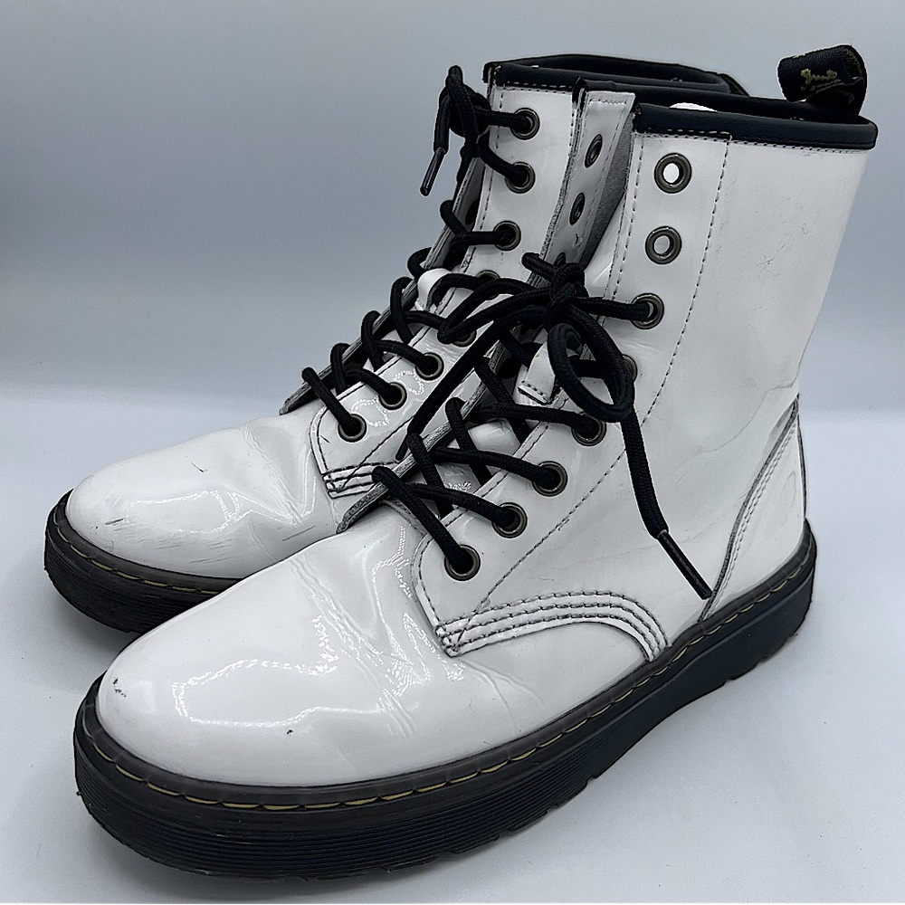 Doc Martens Zavala White Patent Leather Combat Boot 6/39 Air Cushion Sole 8 hole